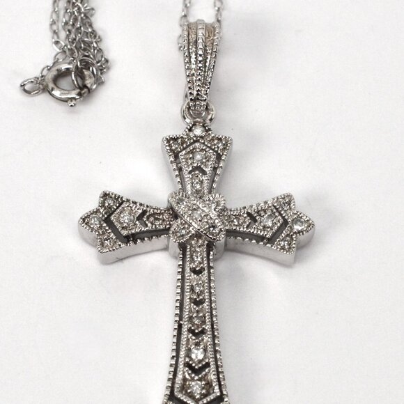 Sterling Silver Cross w Pave Cubic Zirconia on 18" Chain - Picture 4 of 6